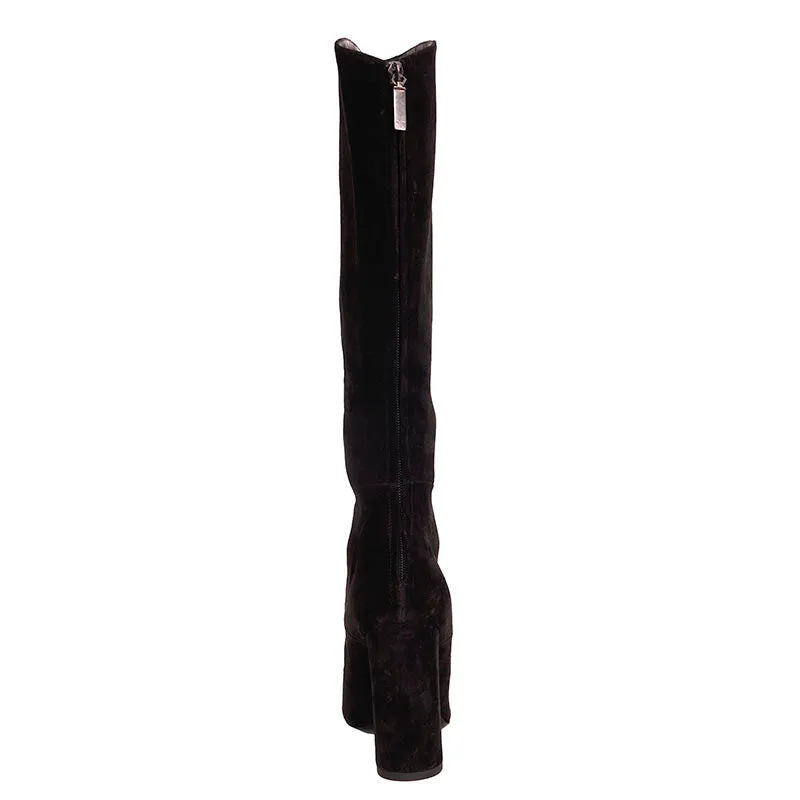 37 & 38 NEW $1,995 SAINT LAURENT Black Suede Caged Cut-out Knee Joplin 105 KNEE BOOTS