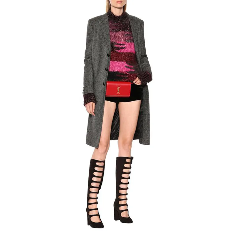 37 & 38 NEW $1,995 SAINT LAURENT Black Suede Caged Cut-out Knee Joplin 105 KNEE BOOTS