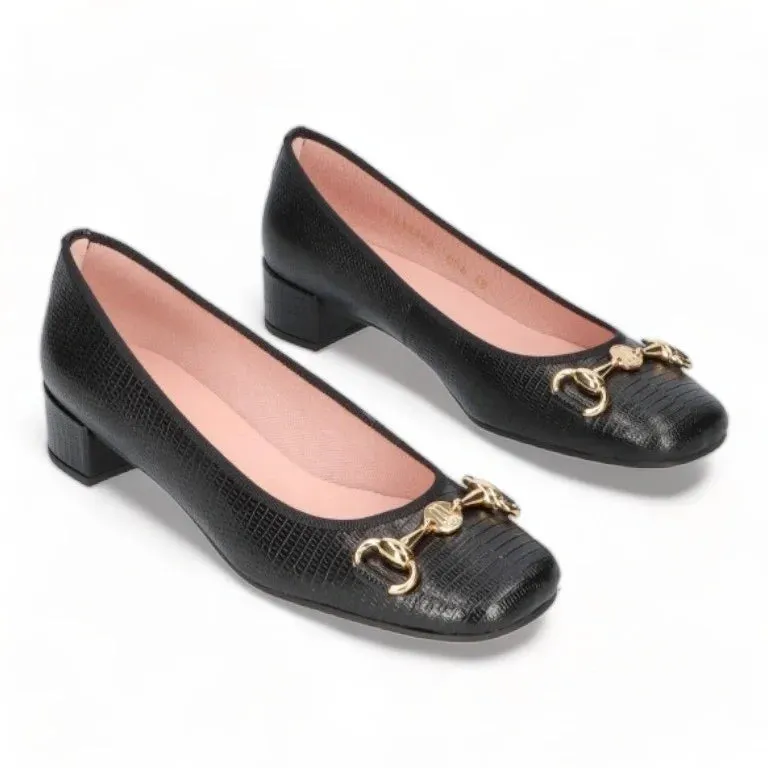 46582 - Black Croc Leather Heel for Teen/Women by Pretty Ballerinas