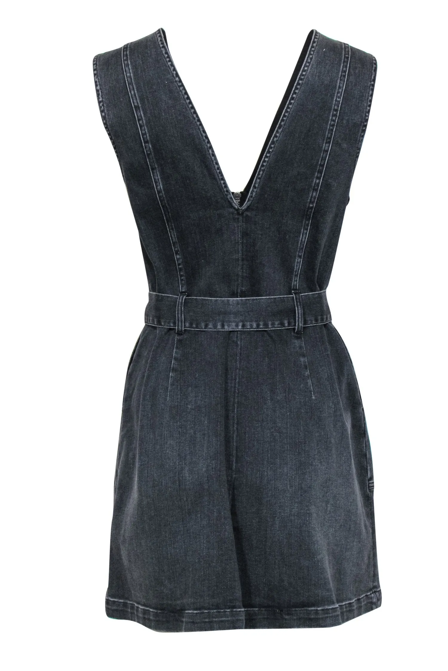 Alice & Olivia - Black Denim Sleeveless Zip-Up Belted Sheath Dress Sz 10