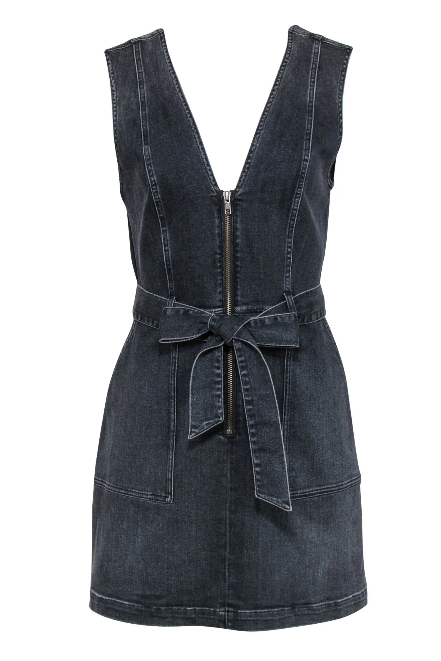 Alice & Olivia - Black Denim Sleeveless Zip-Up Belted Sheath Dress Sz 10