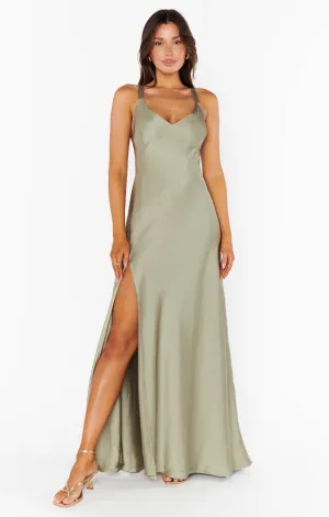 Anderson Maxi Dress ~ Moss Green Luxe Satin