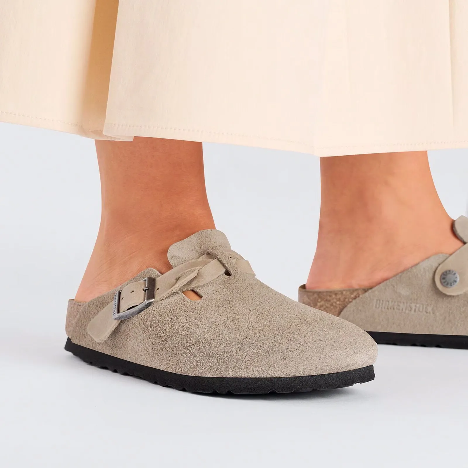 Birkenstock Boston Braid Narrow Clog (Women) - Taupe Suede