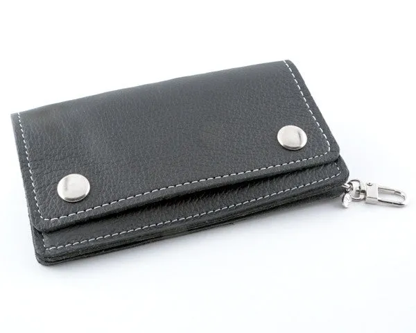 Black Soft Leather Biker Wallet with Piping