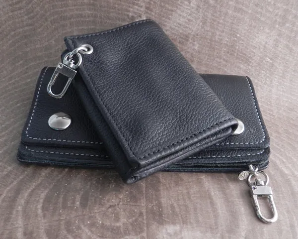 Black Soft Leather Biker Wallet with Piping