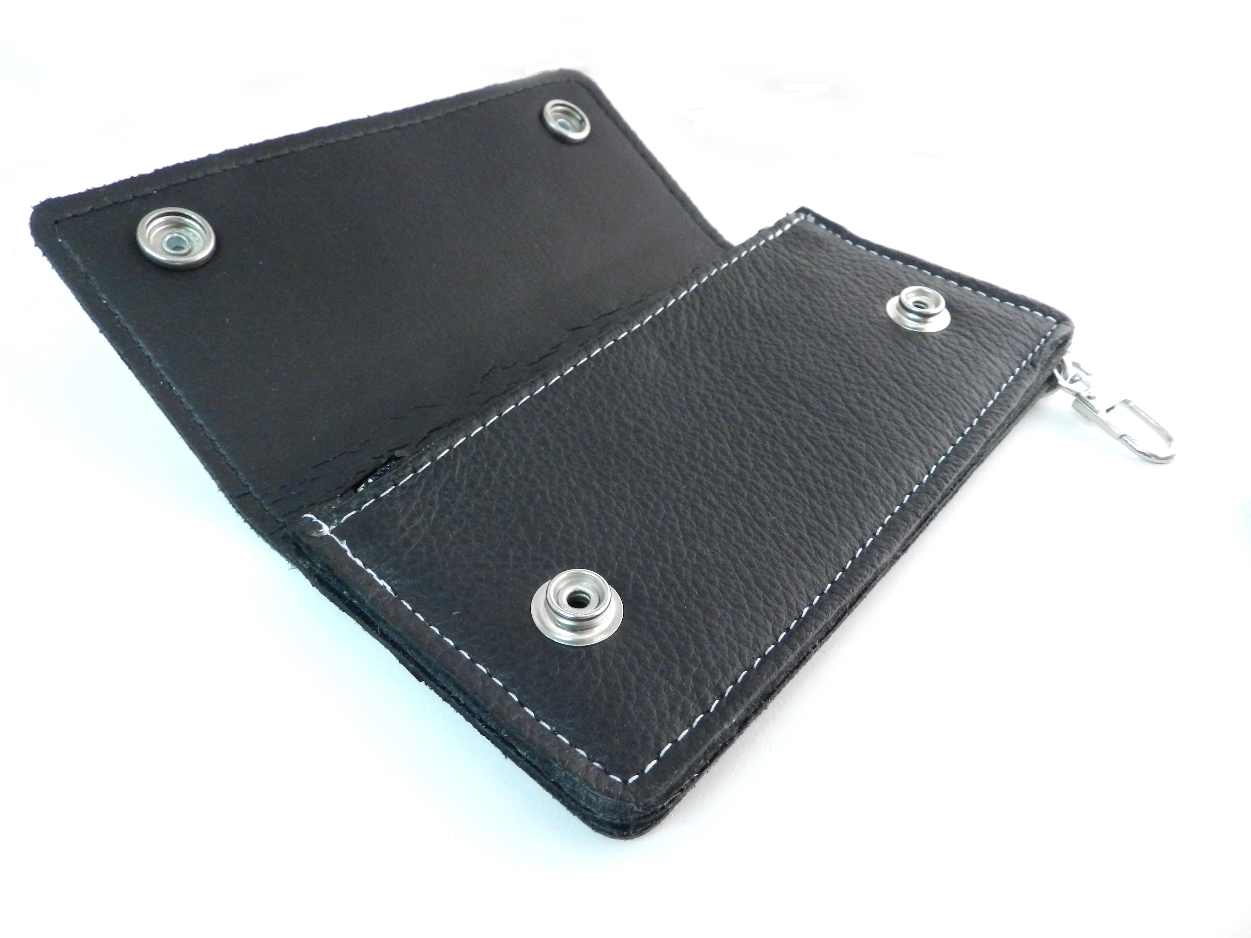 Black Soft Leather Biker Wallet with Piping