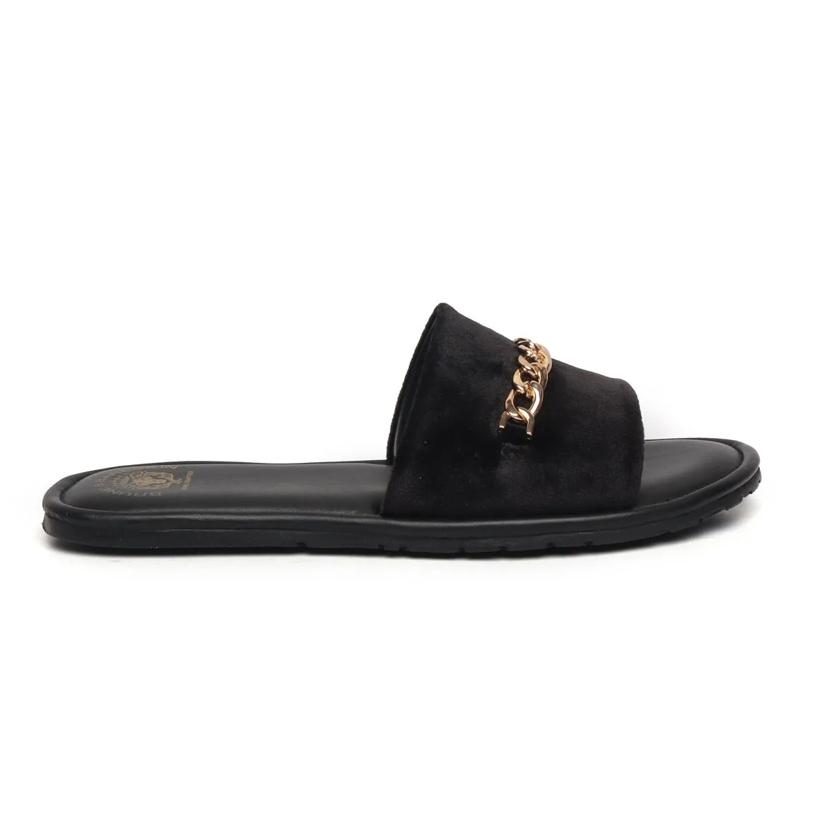 Black Velvet Chain Slide-In-Slippers by Brune & Bareskin