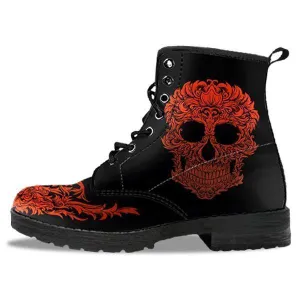 Bloody Skull Boots, Vegan-Friendly Leather, Black/Red