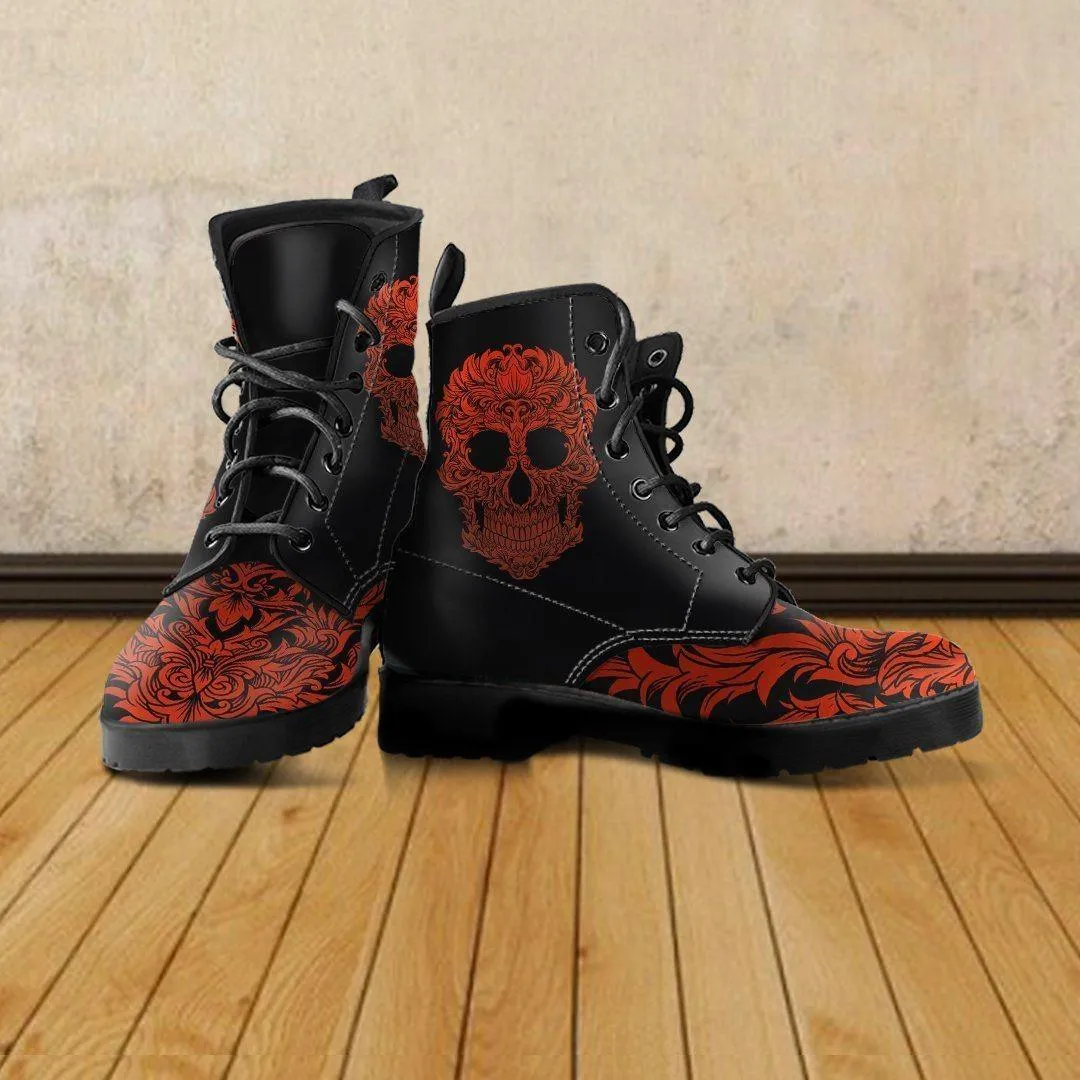 Bloody Skull Boots, Vegan-Friendly Leather, Black/Red