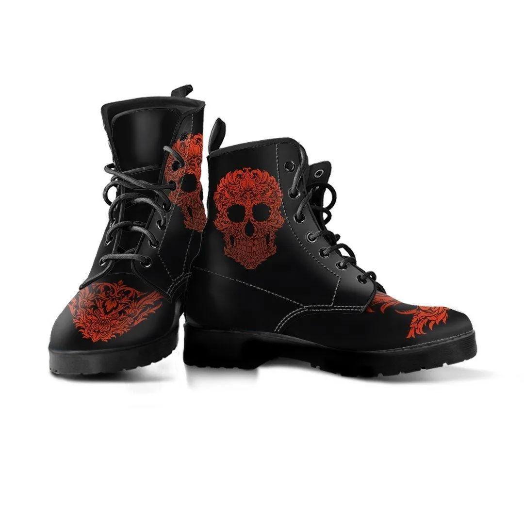 Bloody Skull Boots, Vegan-Friendly Leather, Black/Red