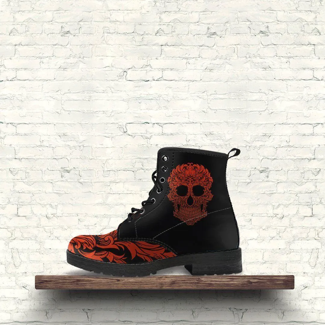 Bloody Skull Boots, Vegan-Friendly Leather, Black/Red