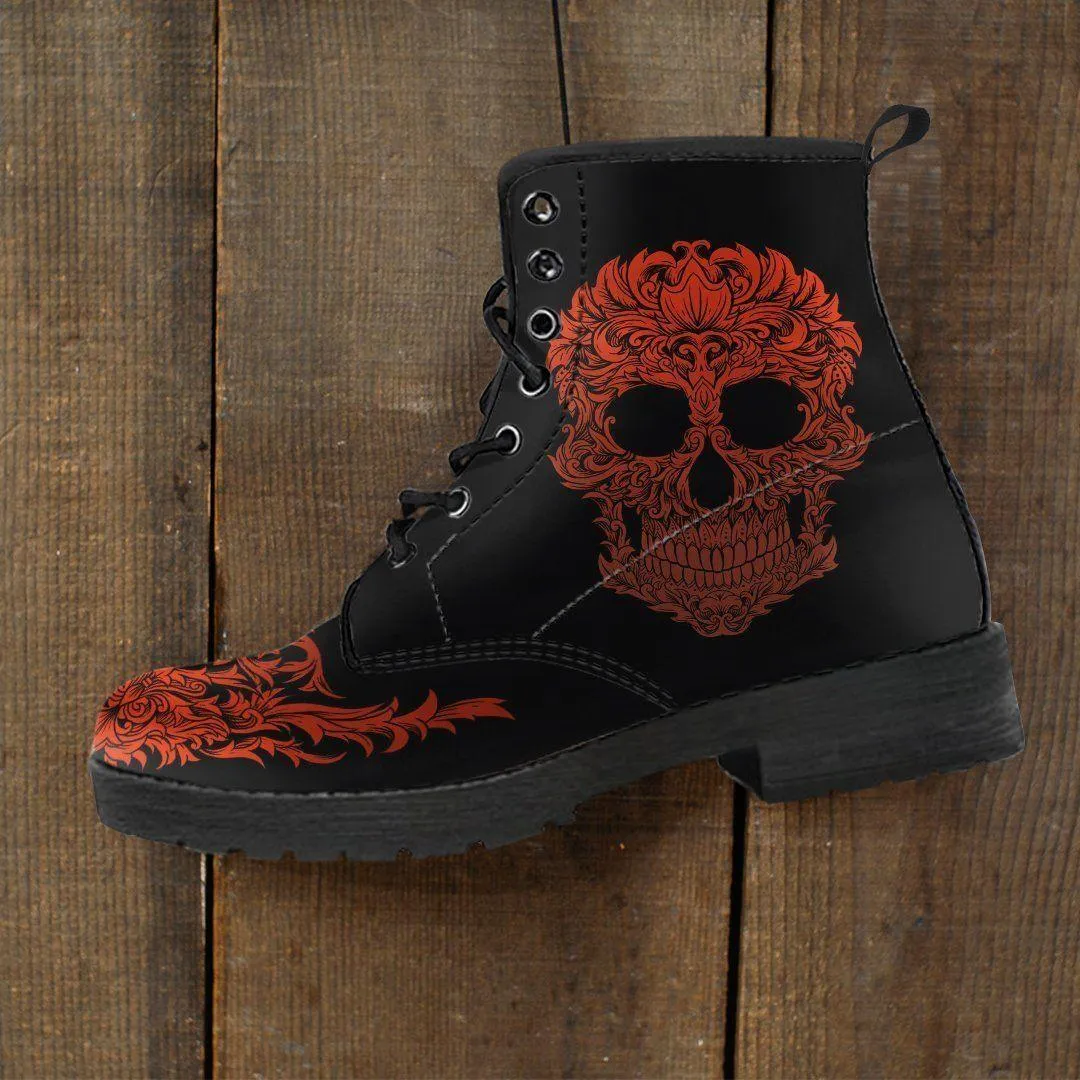 Bloody Skull Boots, Vegan-Friendly Leather, Black/Red