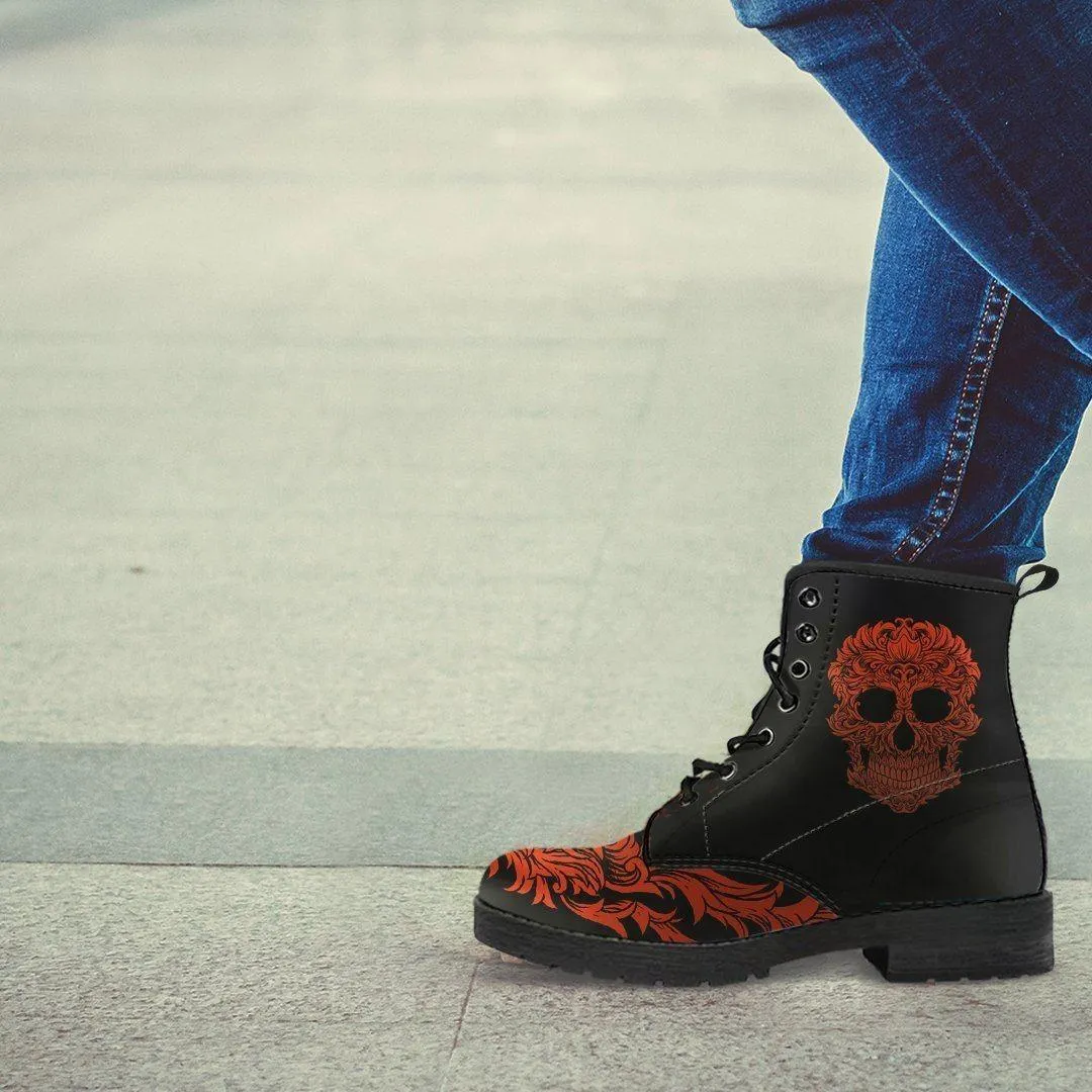 Bloody Skull Boots, Vegan-Friendly Leather, Black/Red