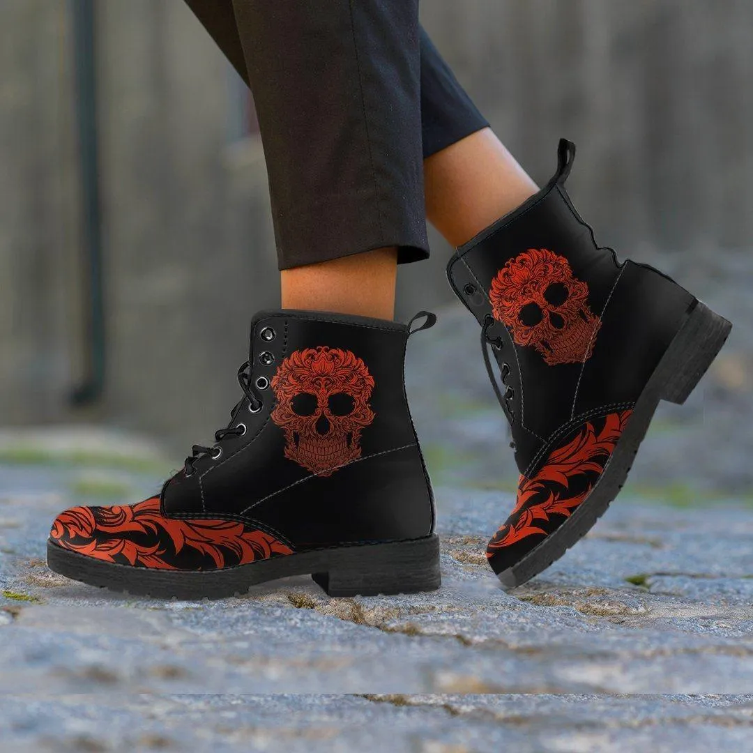 Bloody Skull Boots, Vegan-Friendly Leather, Black/Red