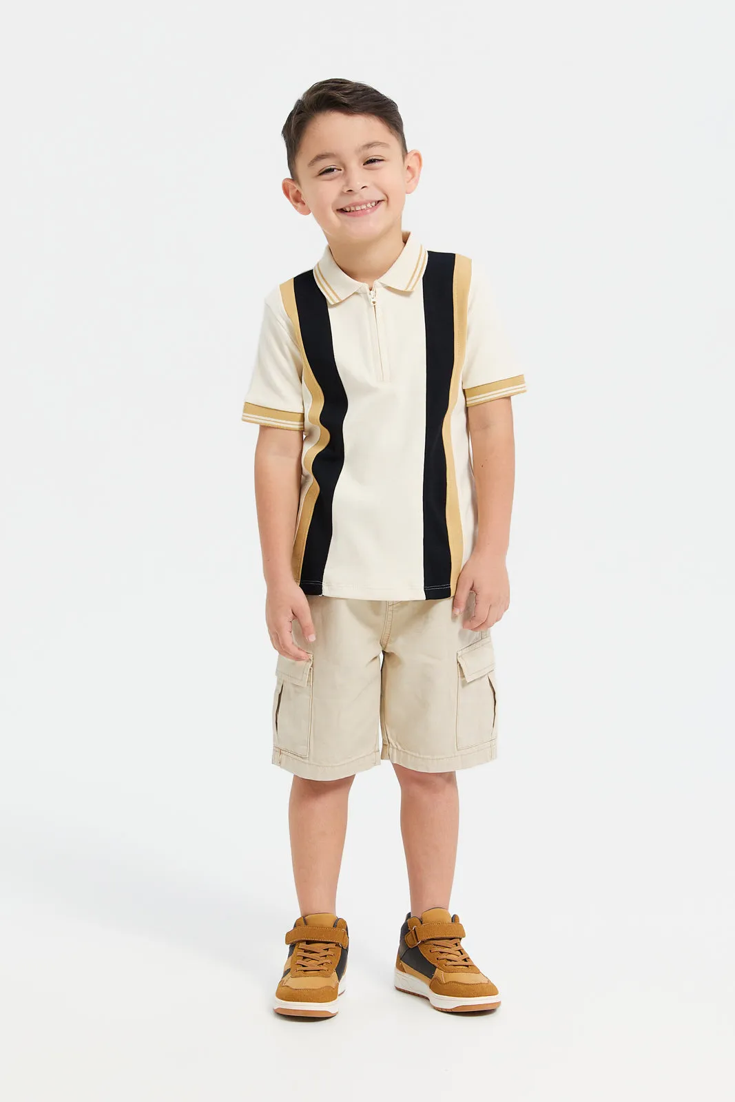 Boys Beige Cargo Pocket Pull On Shorts