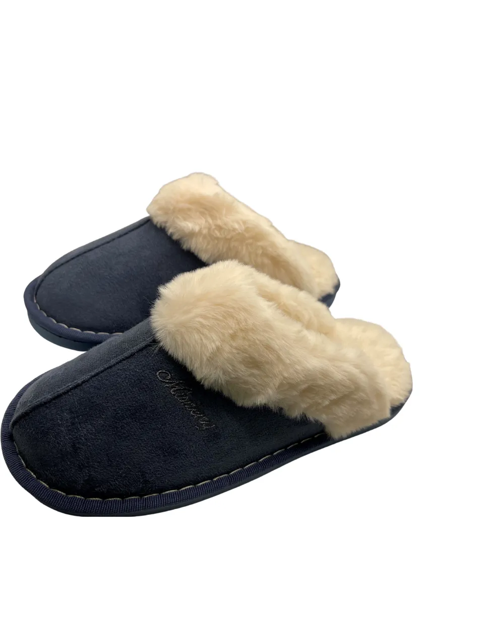 Bras & Honey Ladies Lila Slippers Faux Sheepskin Mule, Blue