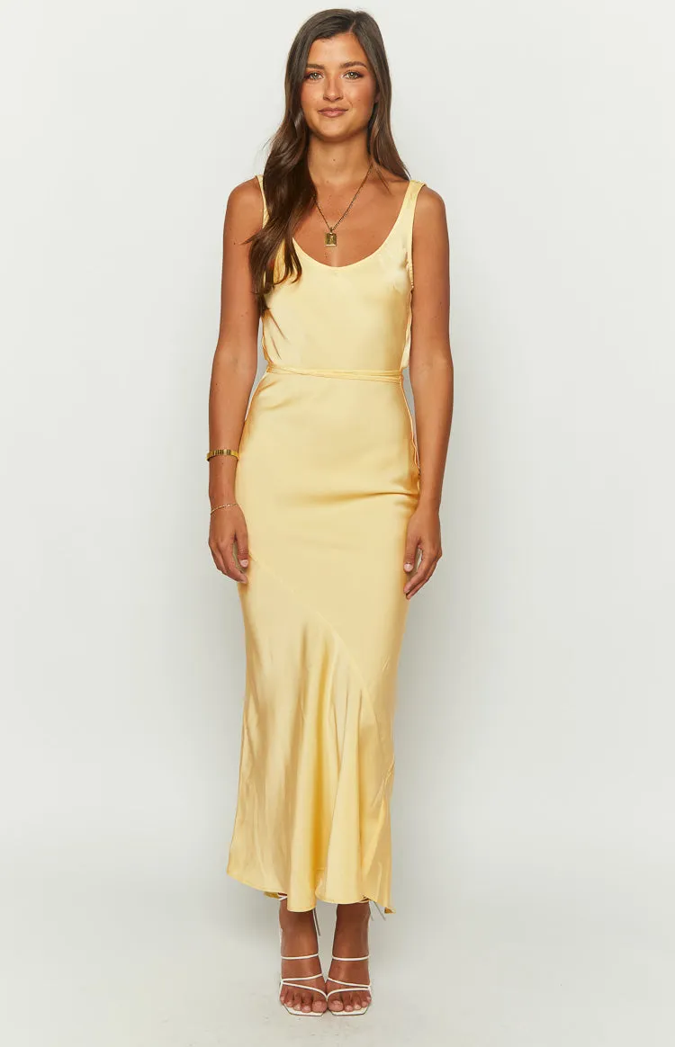 Carnation Yellow Satin Maxi Dress