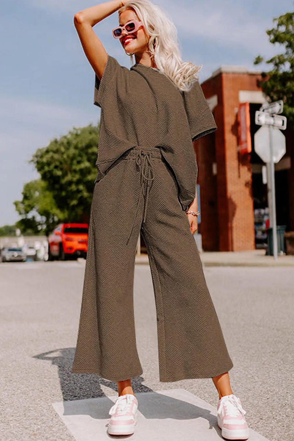 Casual Chic Two-Piece Textured Jumpsuit Outfit