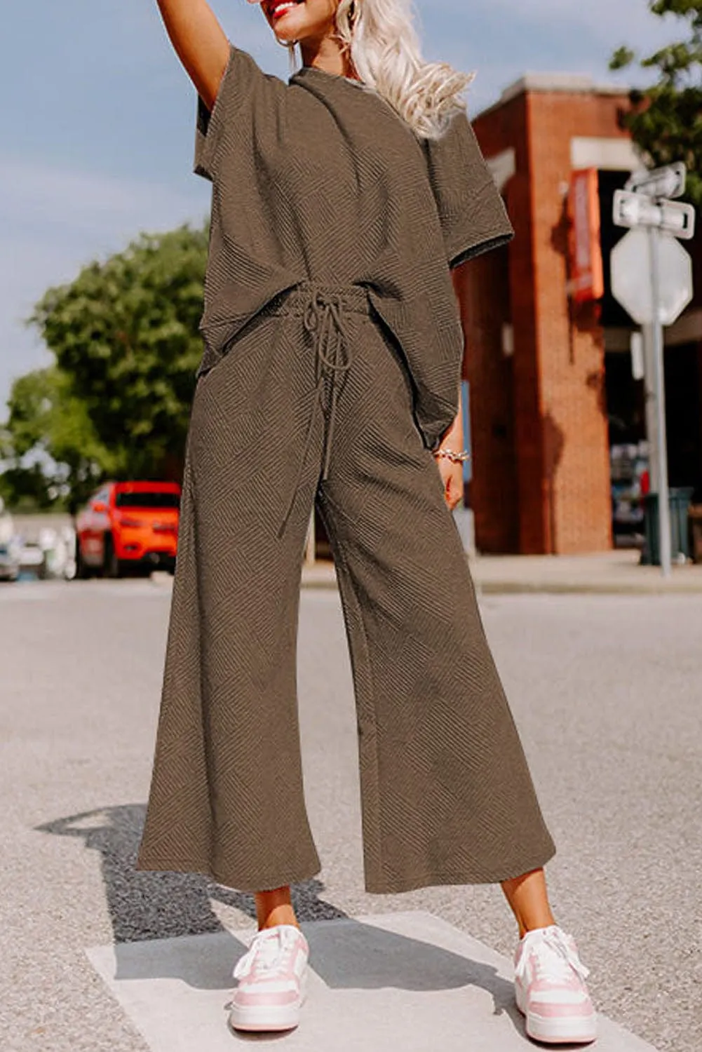 Casual Chic Two-Piece Textured Jumpsuit Outfit