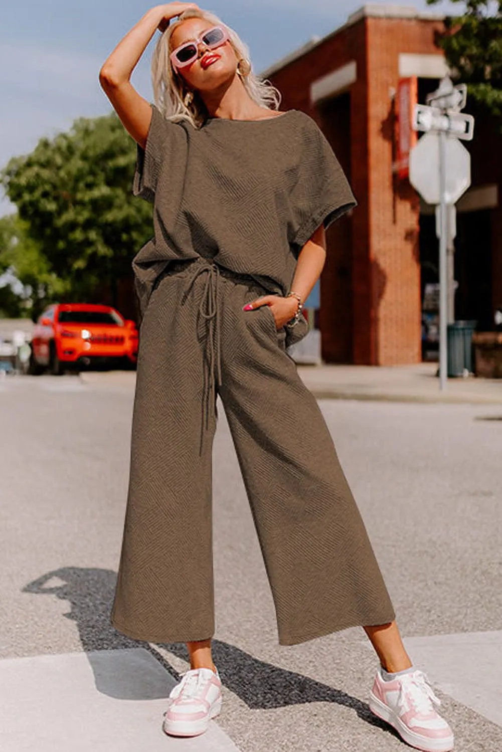 Casual Chic Two-Piece Textured Jumpsuit Outfit