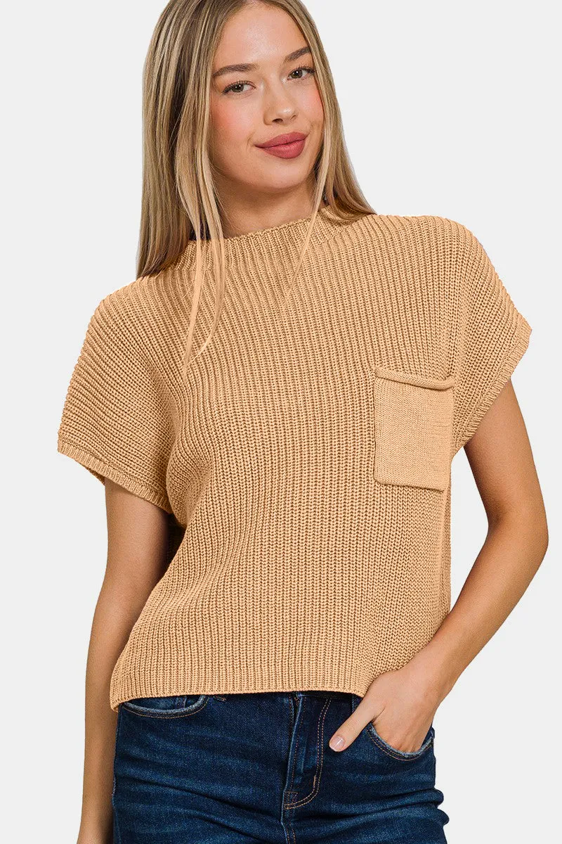 Chai Late Neck Cropped Sweater with Short Sleeve