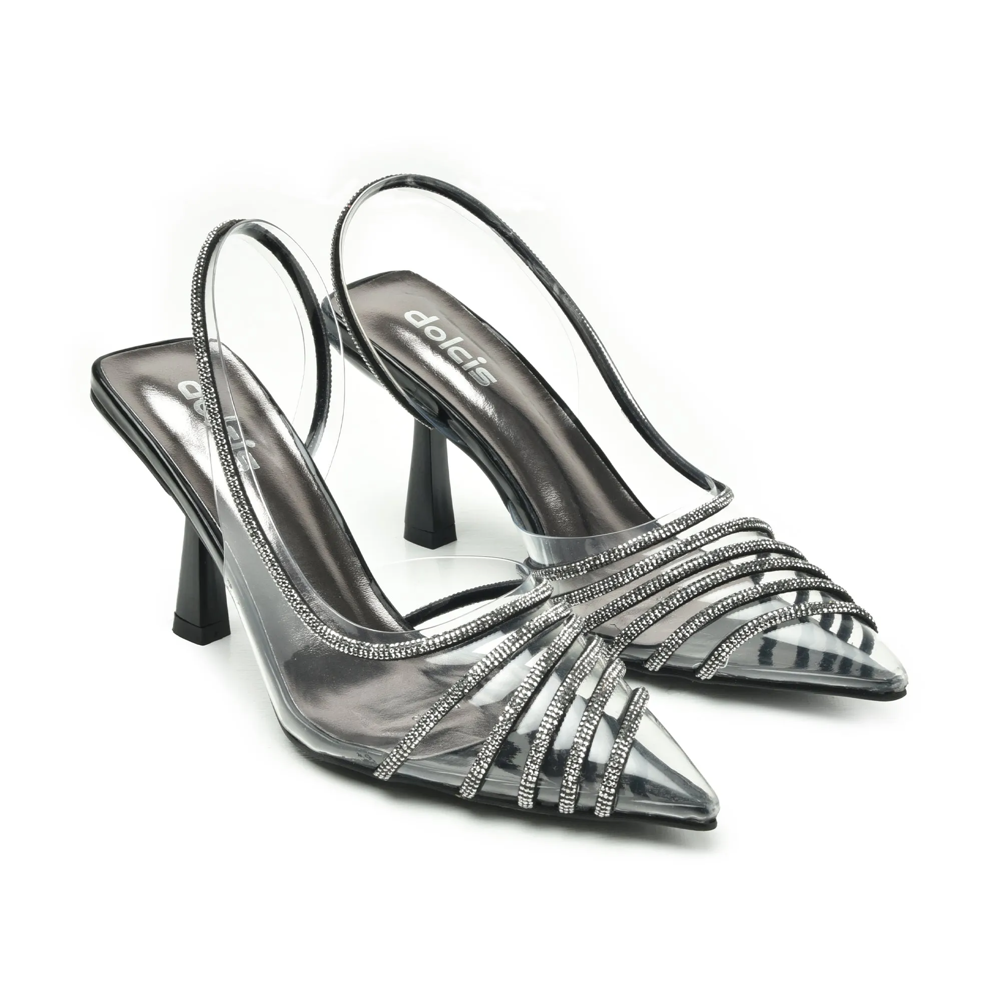 Chic Black Transparent Slingback Heels | 433N-C