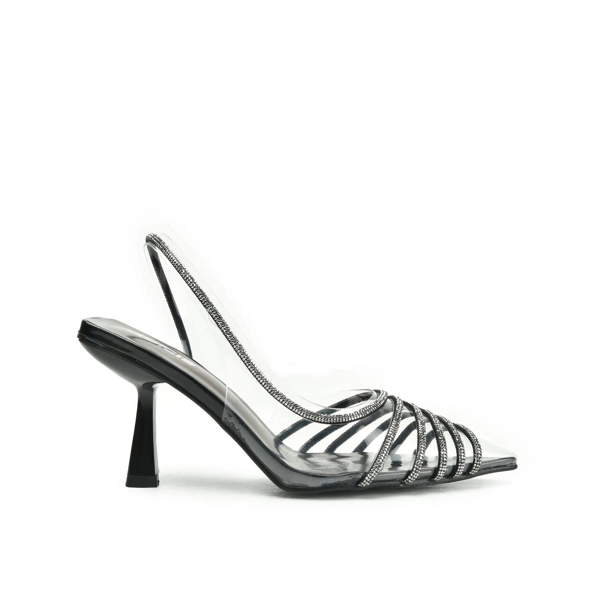 Chic Black Transparent Slingback Heels | 433N-C