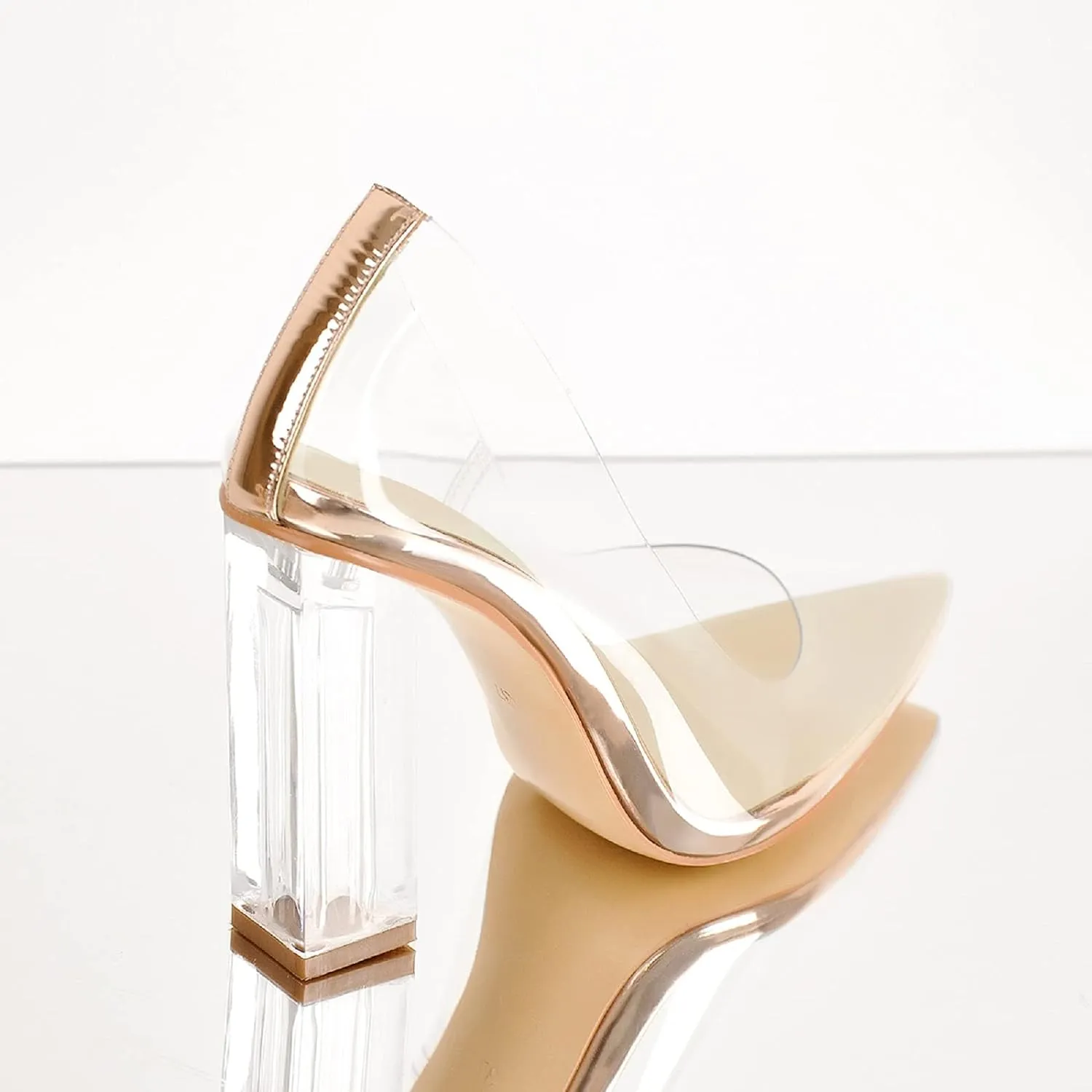 Clear Pointed Toe Ankle Strap High Heel Pumps