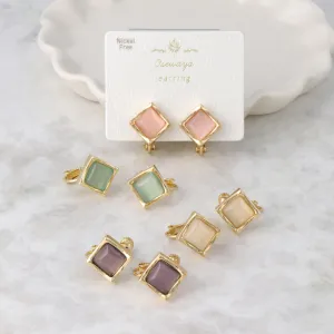 Color Stone Square Clip Ons