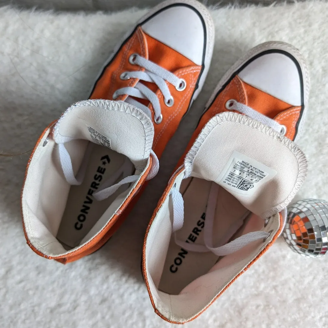 Converse Chucks Neon Orange Hightop Sneakers Skater Kicks Nerdcore Grunge Shoe