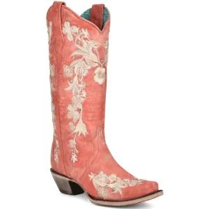 Corral Women's Coral Flower Embroidery Crystal Stud Cowgirl Boots A4238