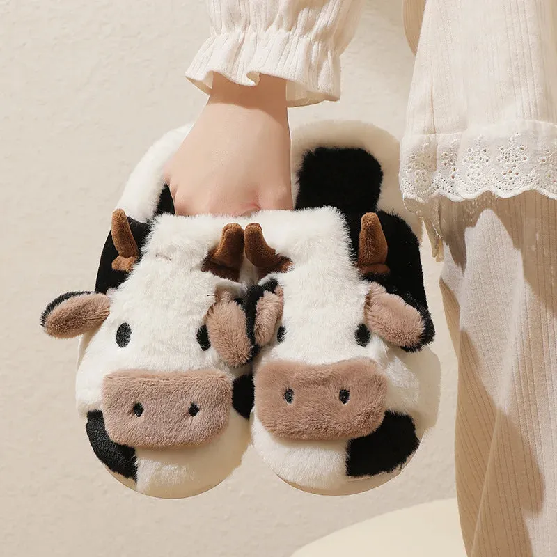 Cow Themed Fleece Indoor Slippers