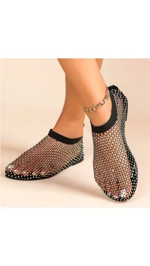 Diamante Embellished Mesh Flats