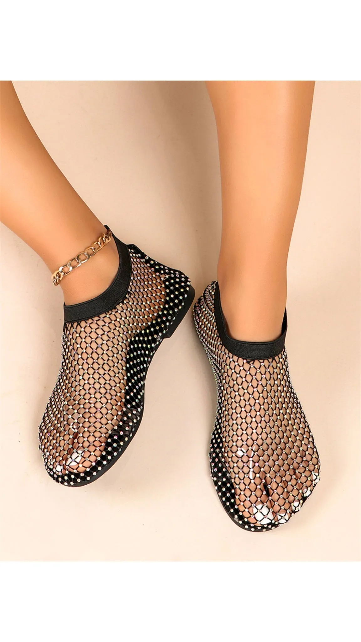 Diamante Embellished Mesh Flats