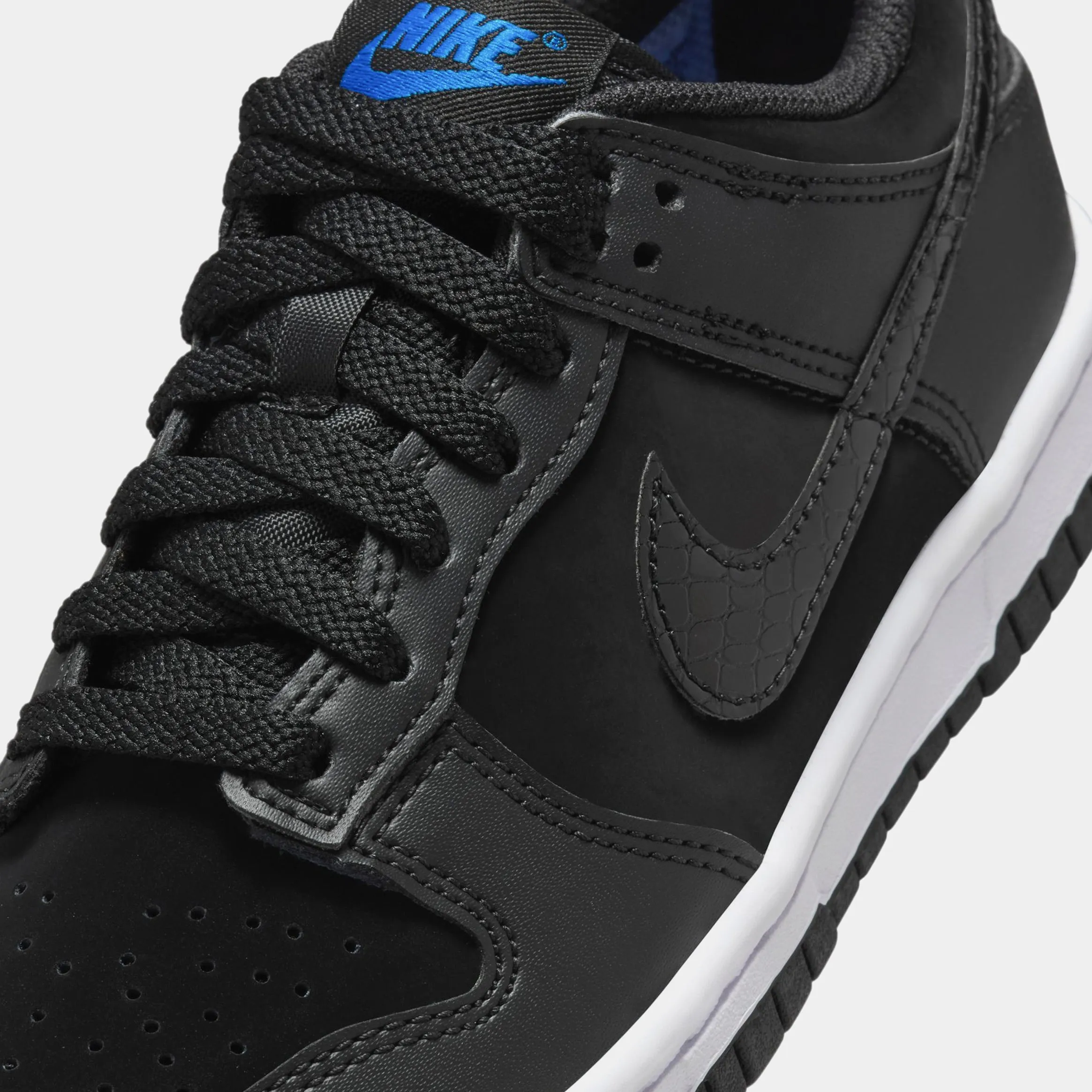 Dunk Low SE Black Croc Swoosh Grade School Lifestyle Shoes (Black/White/Game Royal)