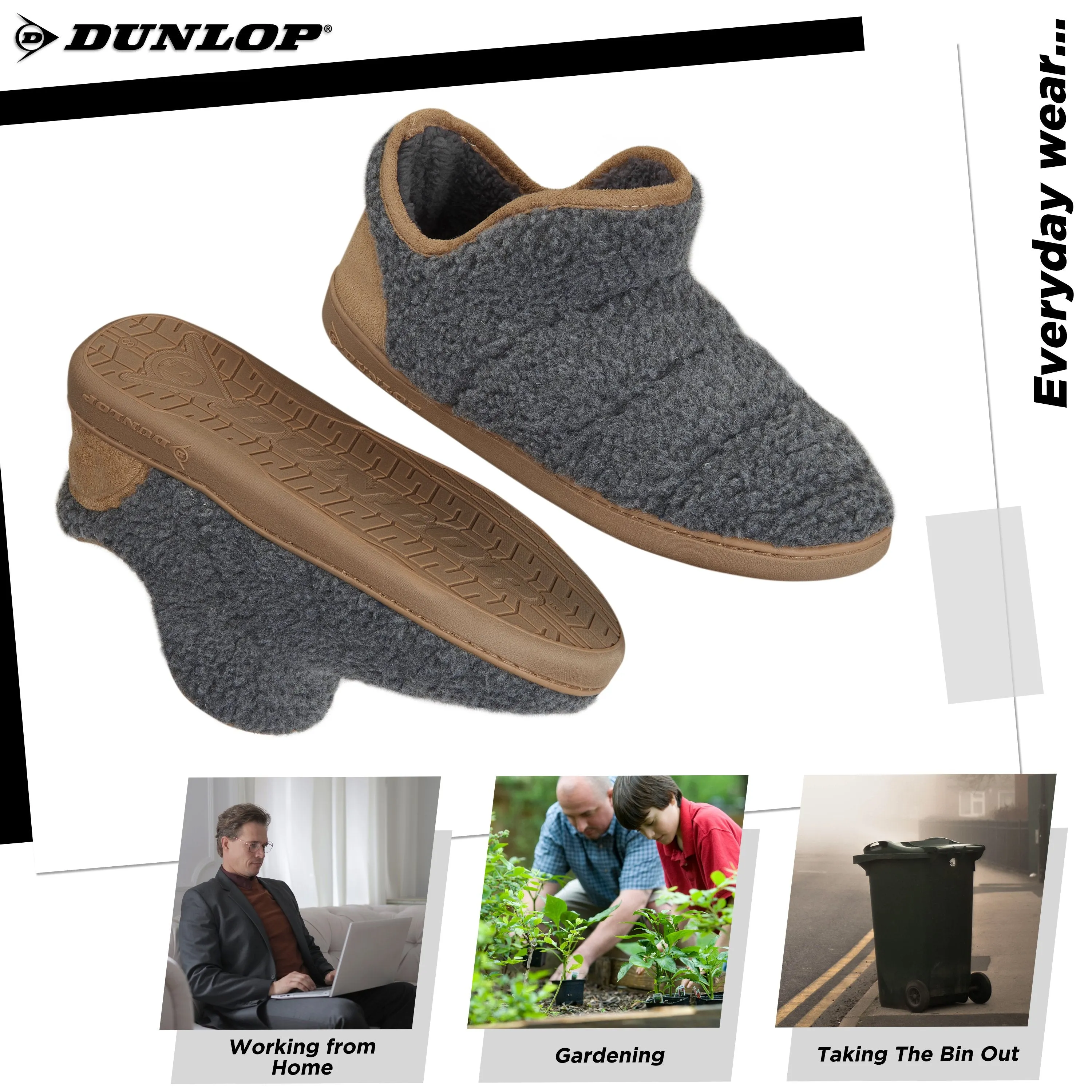 Dunlop Men's Slippers, Memory Foam Boot Slippers with Rubber Sole, Gifts for Men