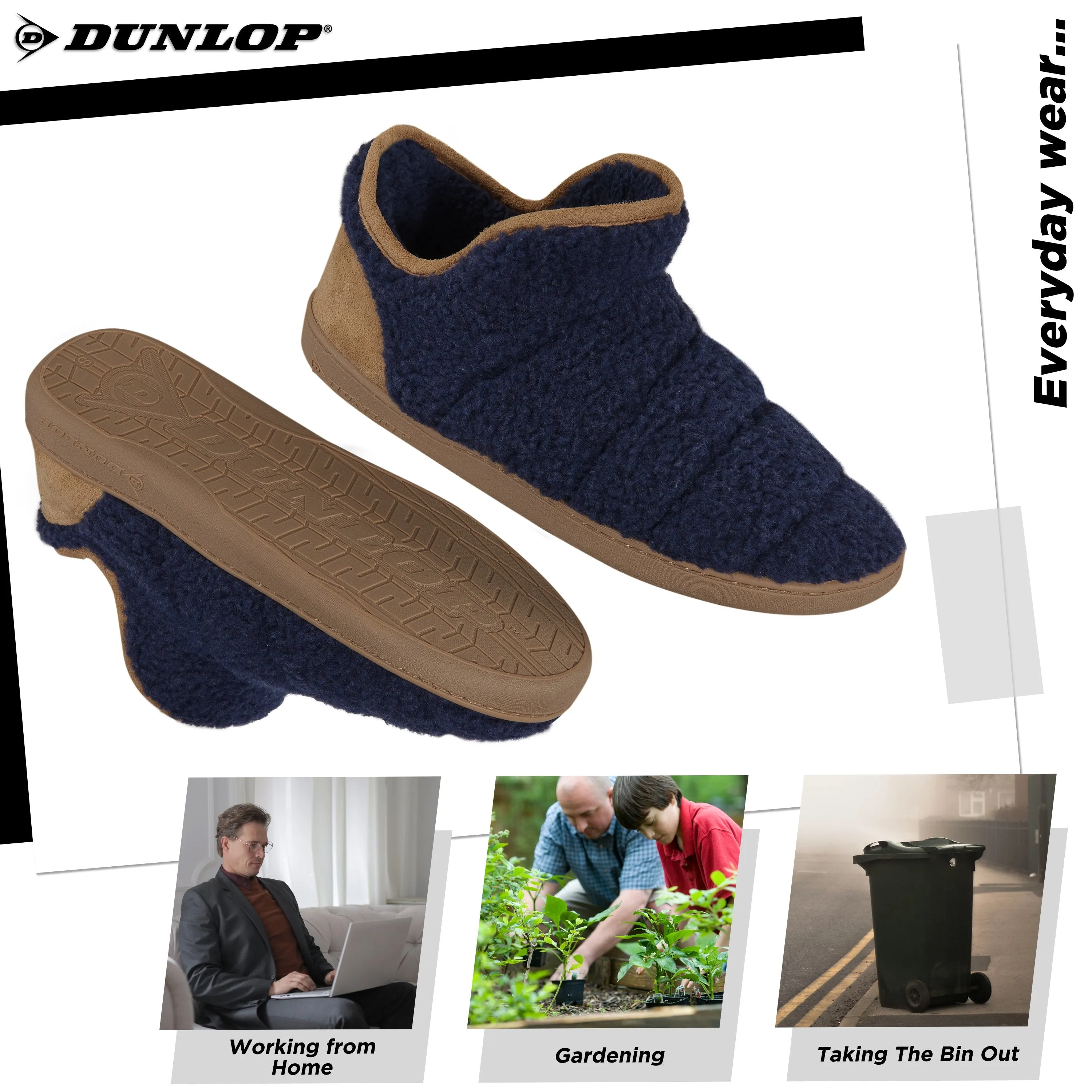 Dunlop Men's Slippers, Memory Foam Boot Slippers with Rubber Sole, Gifts for Men