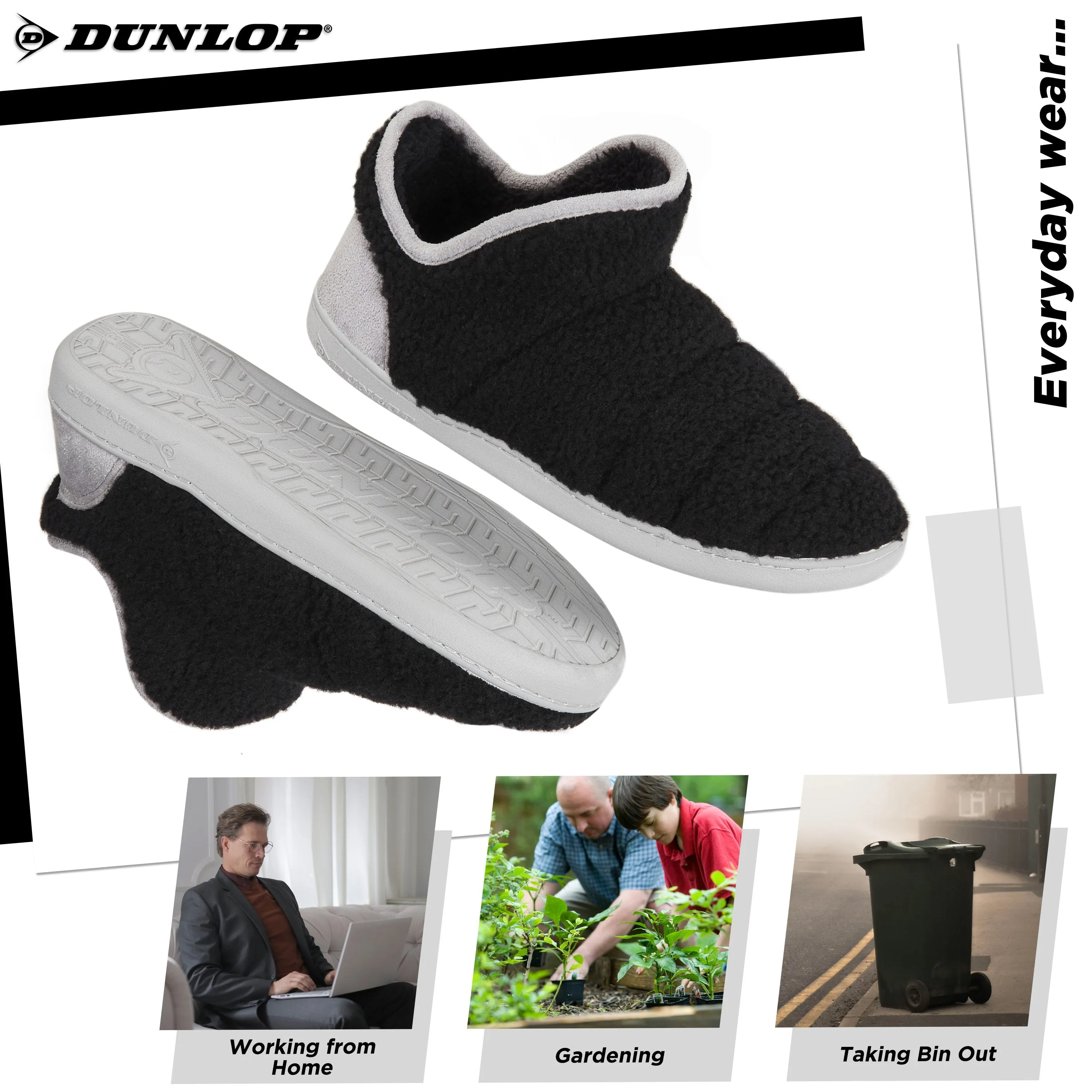 Dunlop Men's Slippers, Memory Foam Boot Slippers with Rubber Sole, Gifts for Men