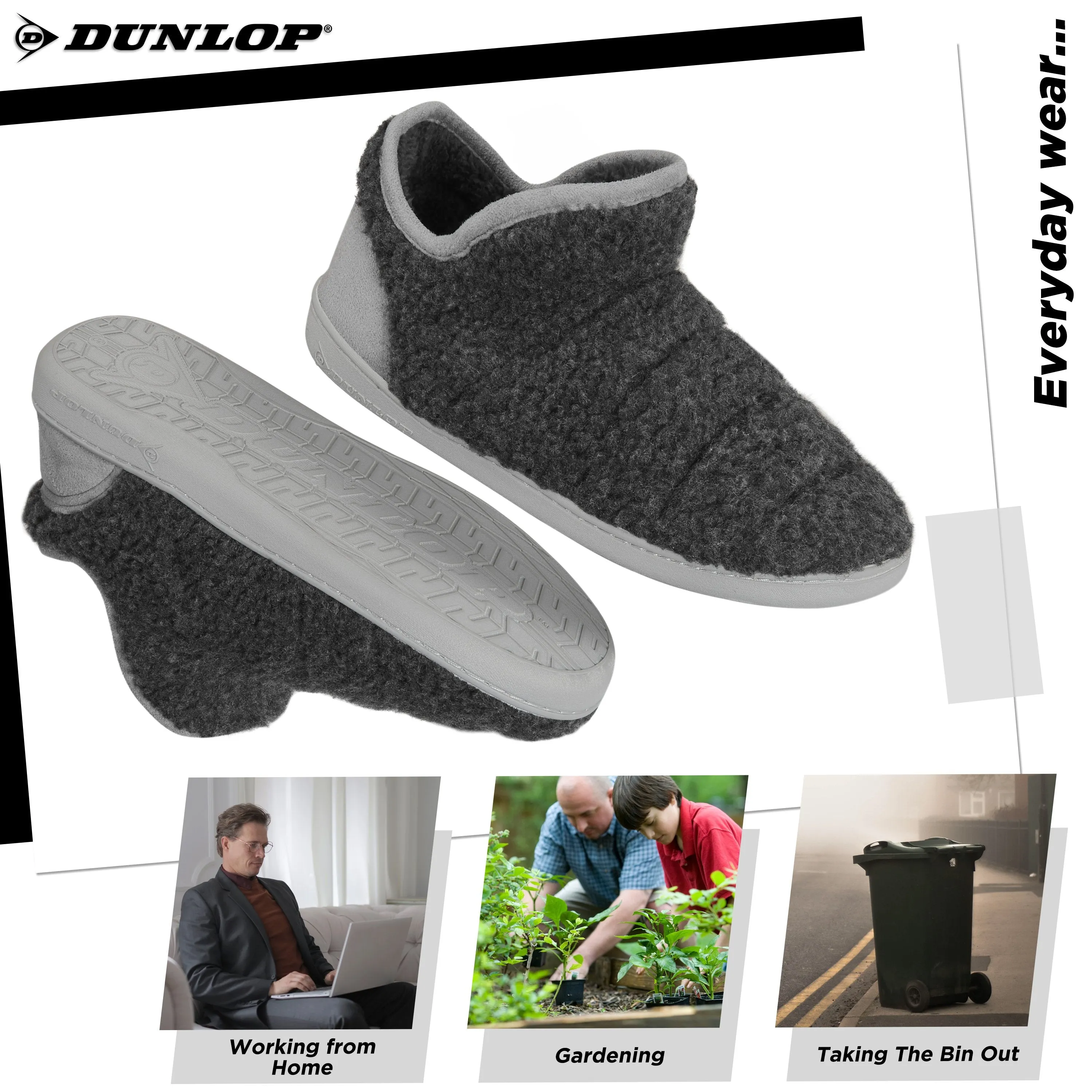 Dunlop Men's Slippers, Memory Foam Boot Slippers with Rubber Sole, Gifts for Men