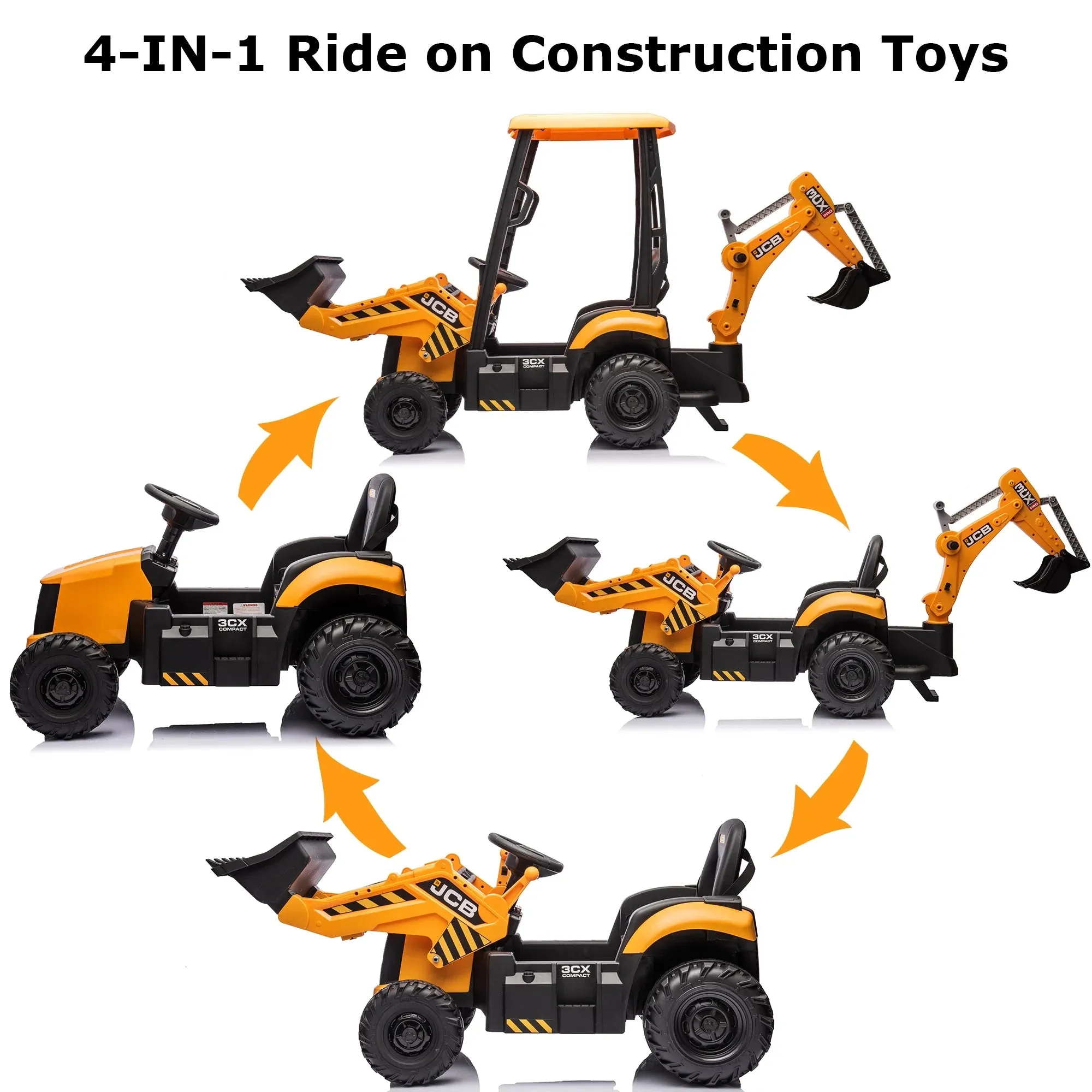 Electric Ride on Excavator for Kids, Licensed JCB 12V Ride-On Construction Toys with Remote