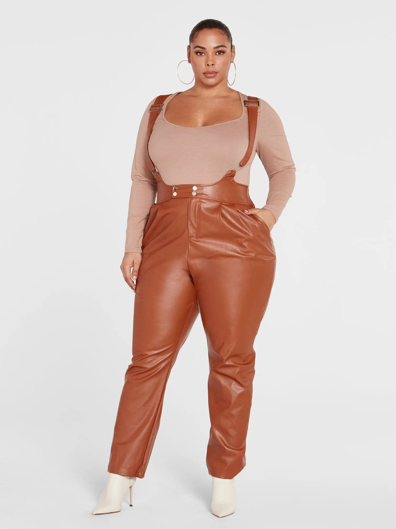 Fashion To Figure - Amelia Faux Leather Suspender Pants