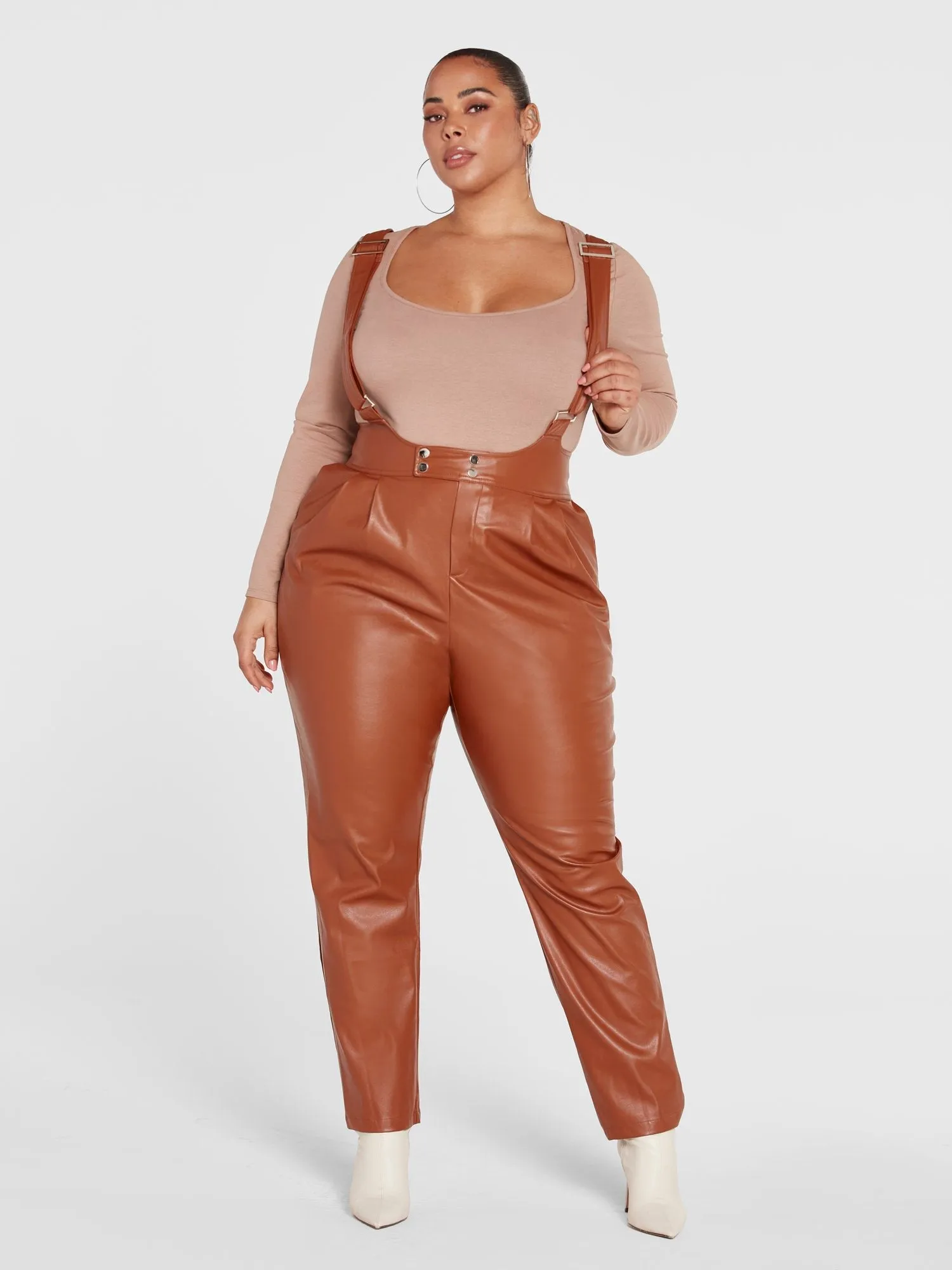 Fashion To Figure - Amelia Faux Leather Suspender Pants