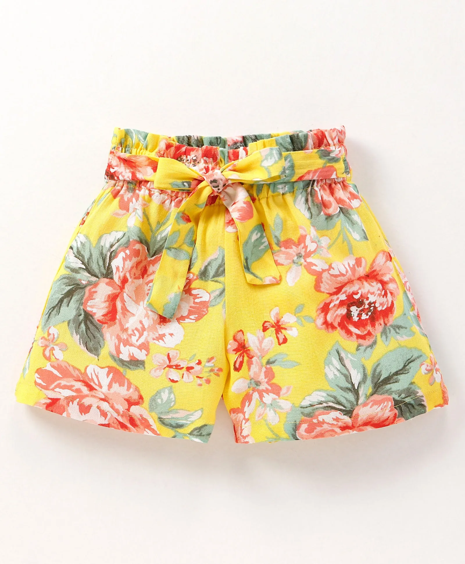 Floral Printed Straped Top Belted Short Set