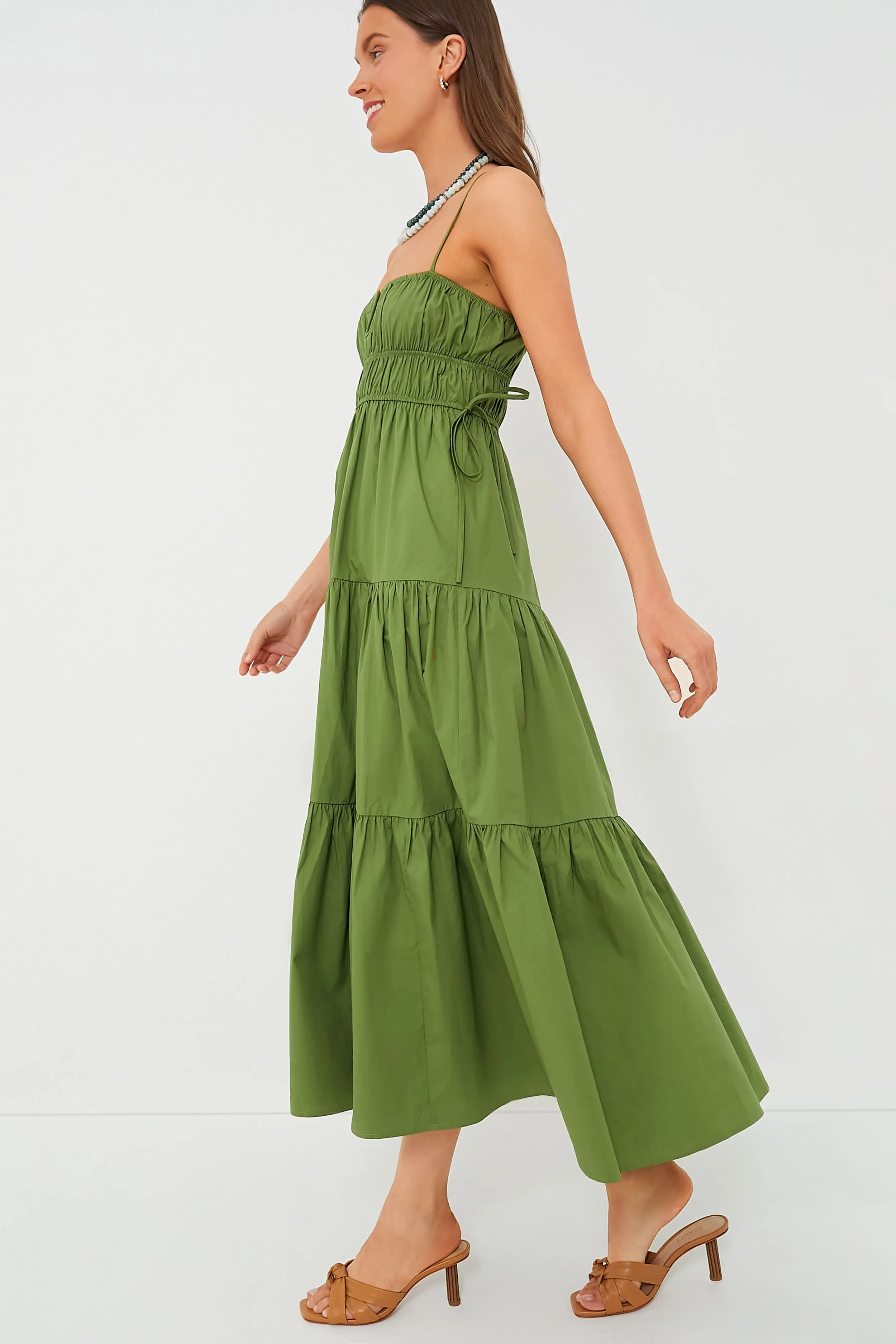 Green Ruched Maxi Dress