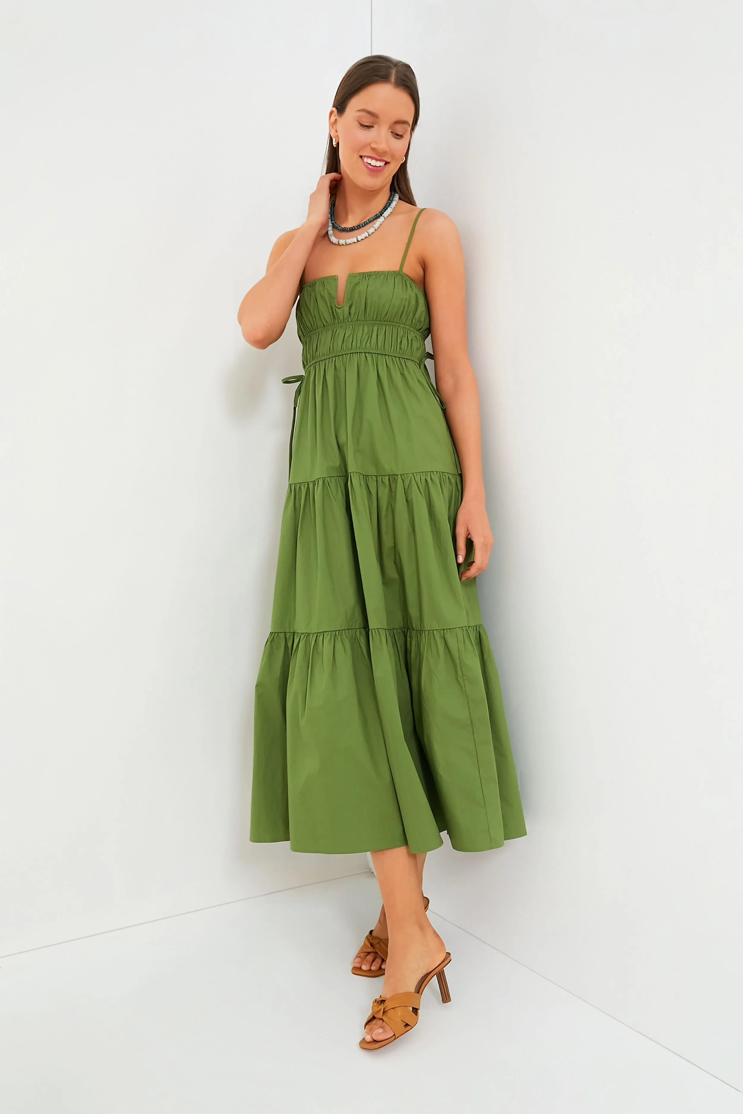 Green Ruched Maxi Dress