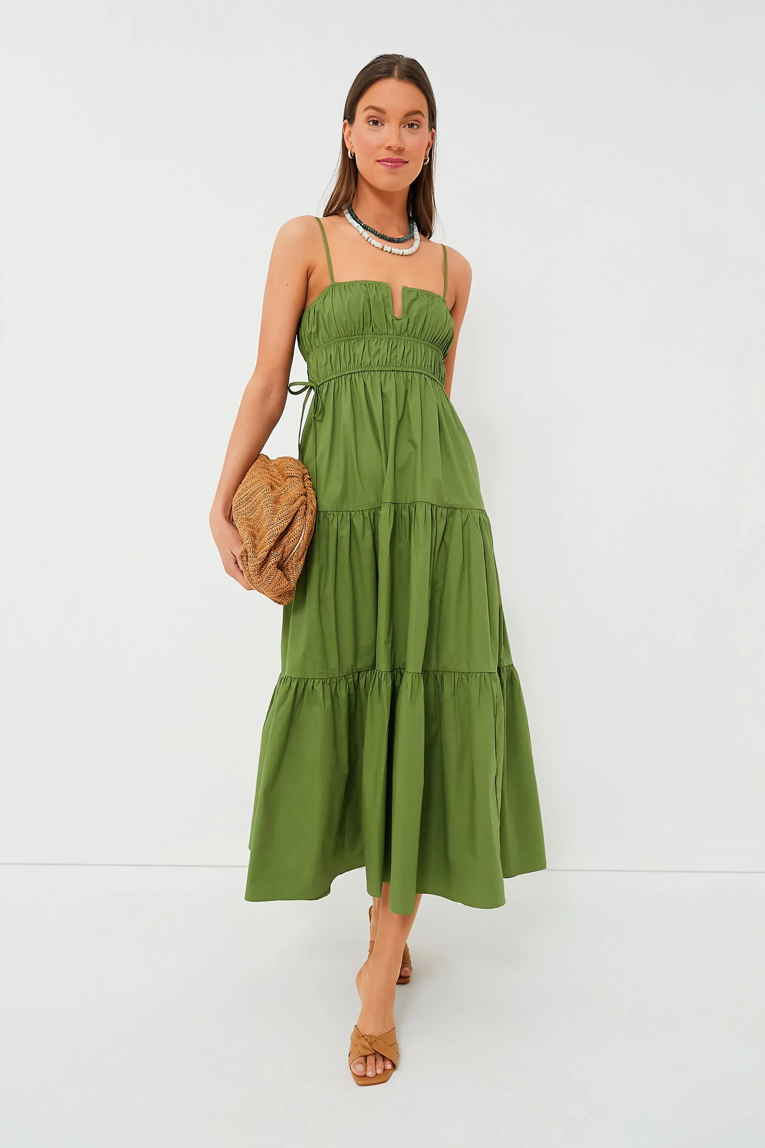 Green Ruched Maxi Dress