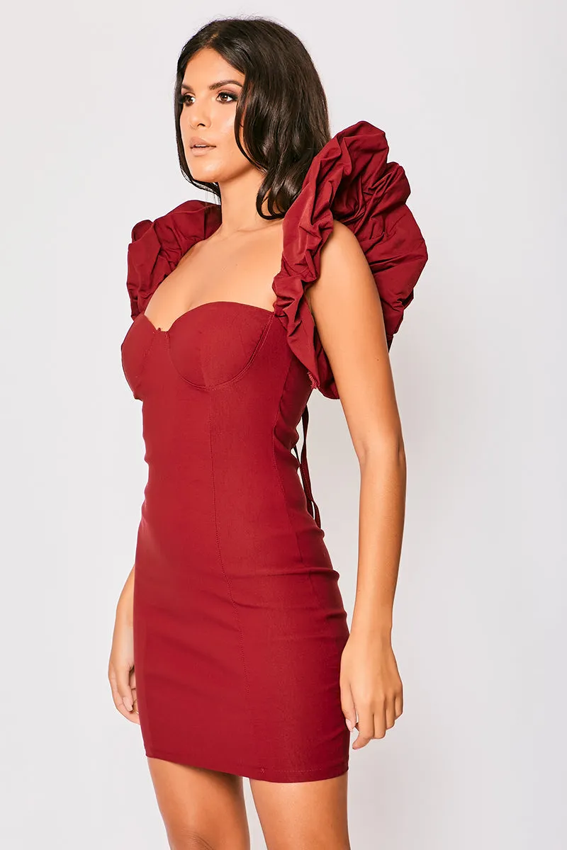 Hazel - Wine Puff Sleeve Mini Dress