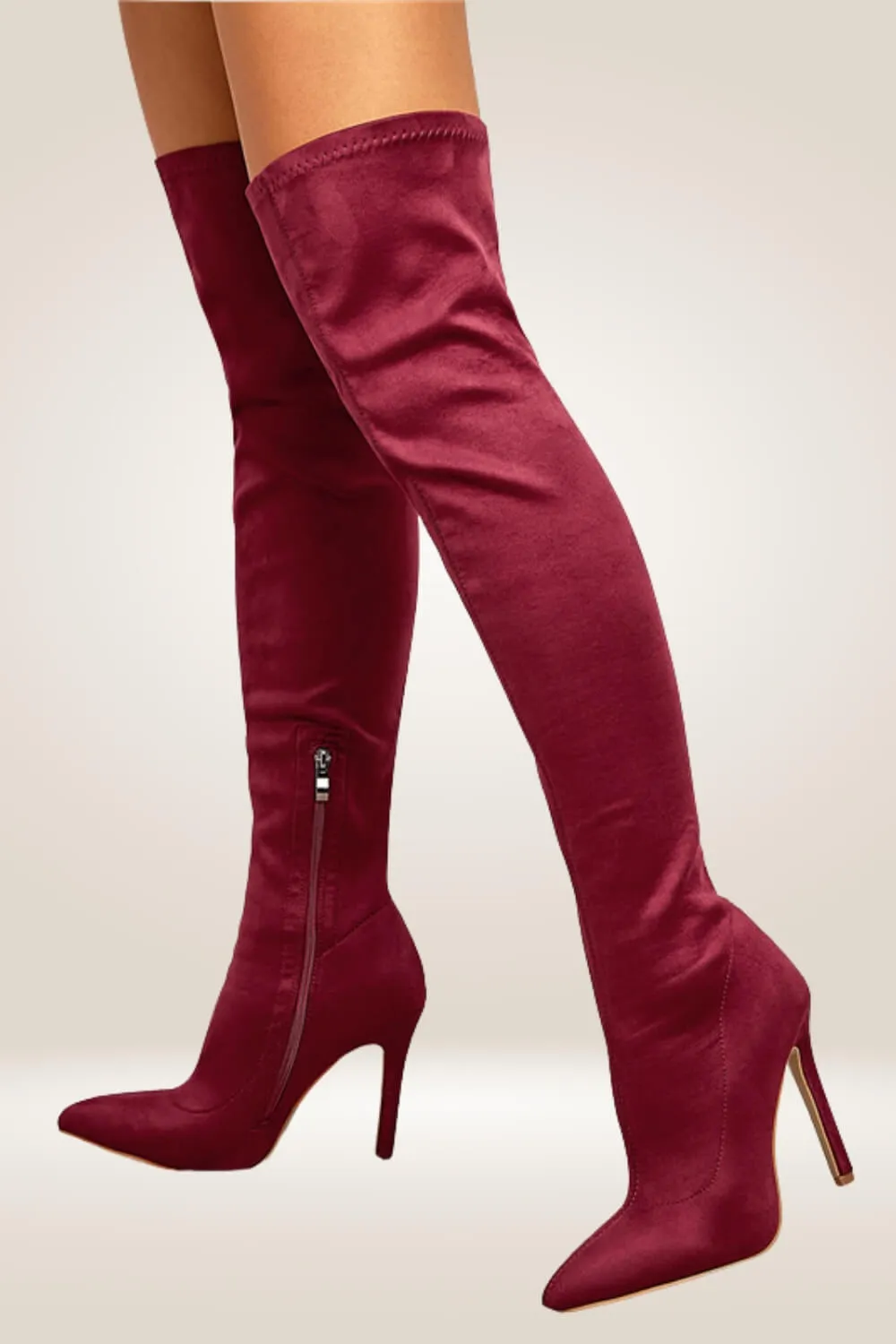 High Heel Wine Red Over The Knee Boots