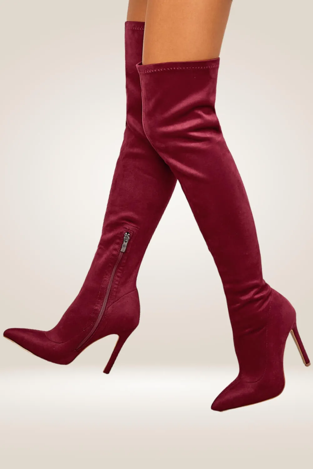 High Heel Wine Red Over The Knee Boots