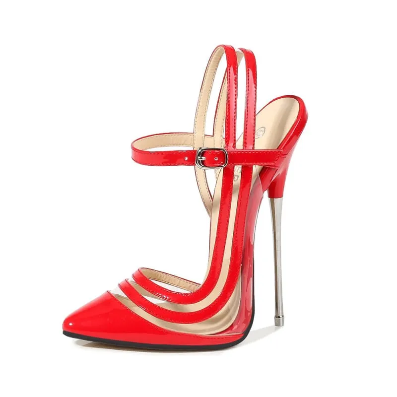 High Metal Heel Strappy Ankle Fastening Sandals in Bold Colors